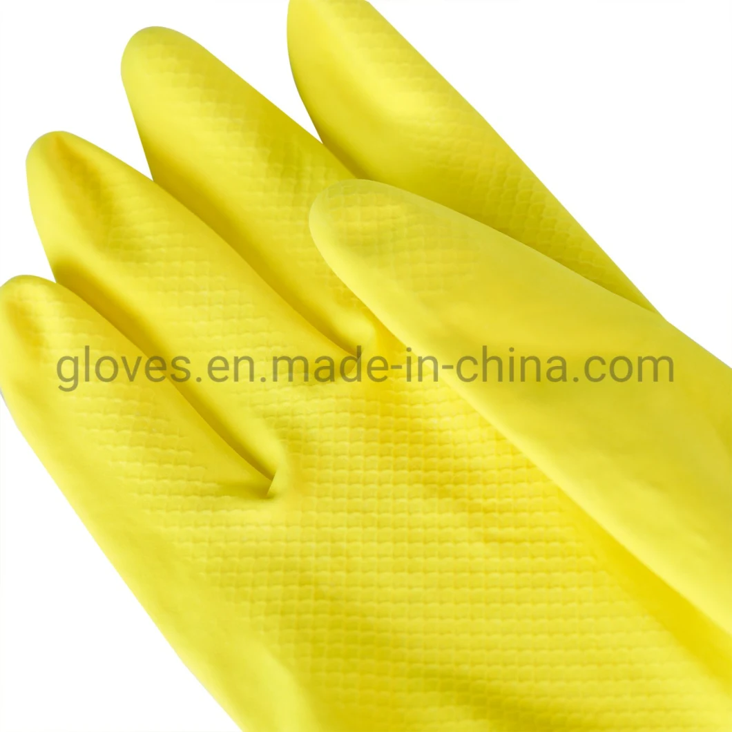 Unsupported DIP Cotton Flocked Waterproof Rubber Latex Household Dish Washing Cleaning Gloves