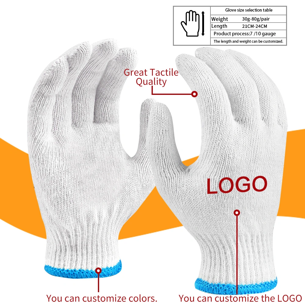 China Wholesale 10/7gauge Safety/Work Glove Industrial/Working Hand Guantes White Cotton Knitted Gloves