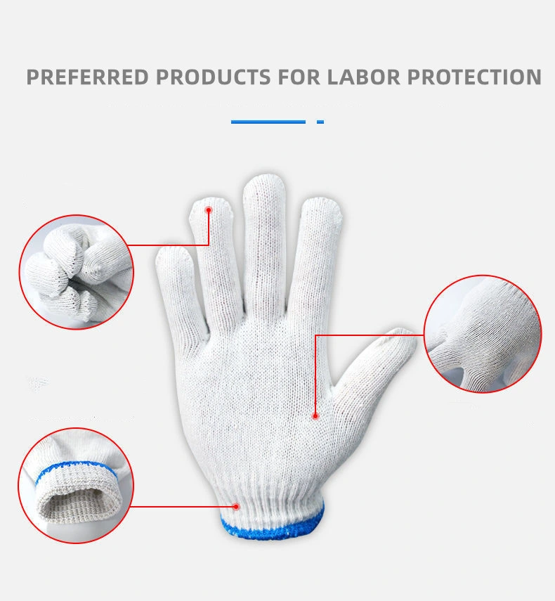 China Wholesale 7/10gauge White Cotton Knitted Glove Industrial Guantes Safety Work Gloves