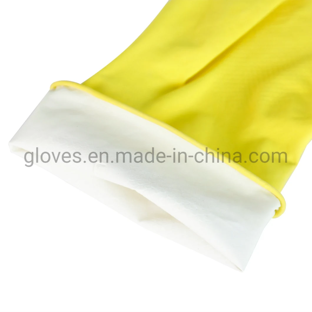 Unsupported DIP Cotton Flocked Waterproof Rubber Latex Household Dish Washing Cleaning Gloves